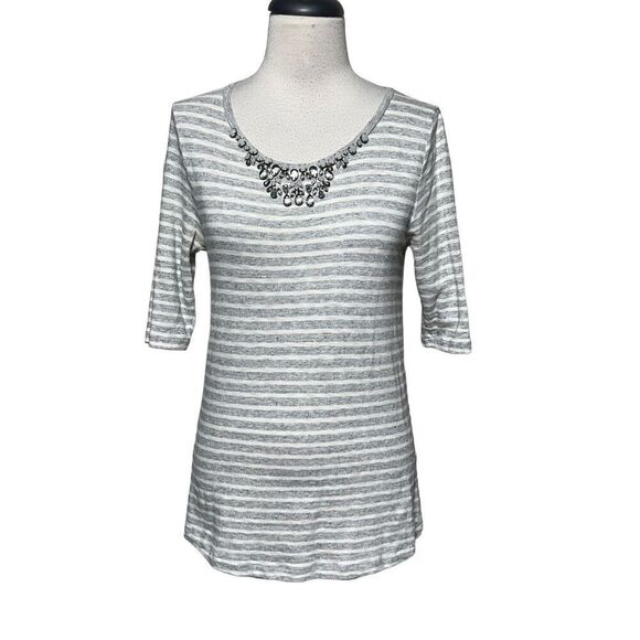J. Crew Short Sleeve Embellished Striped Tee Shirt Small - Picture 1 of 5